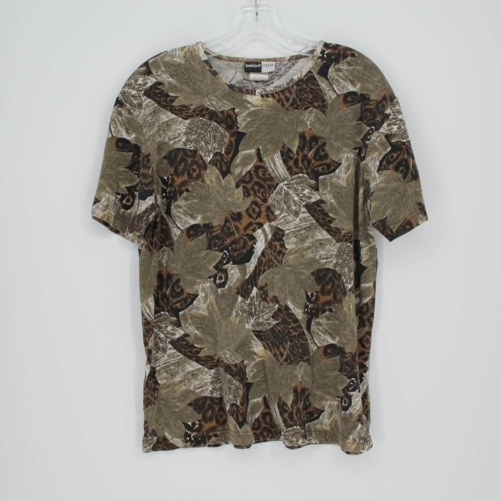 Beldoch Popper Women's Brown Leaf Leopard Print Short Sleeve T-Shirt Size M